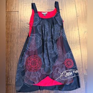 Desigual Women’s Black and Red Sleeveless Floral Layered Dress
